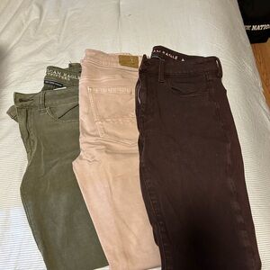 American Eagle Outfitters Women's Jeans - Olive, rose, and burgundy. Bundle